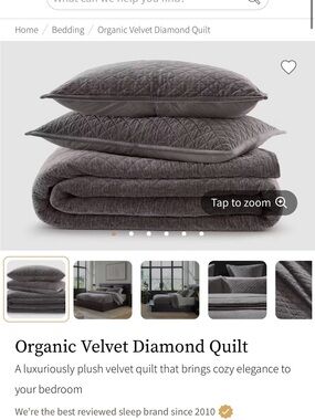 Organic Velvet Diamond Quilt - Charcoal gray full/ Queen comforter